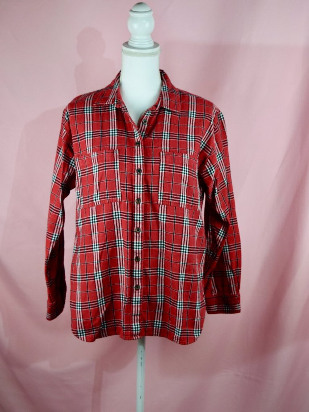 Loft Red Plaid Flannel Button-Front Shirt | Size M